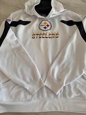 Reebok Steelers  White and Black NFL On-Field Pullover Hoodie
